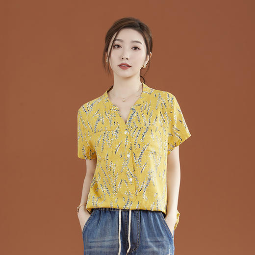 立领棉质碎花休闲短袖衬衣GYM-B0346 商品图3