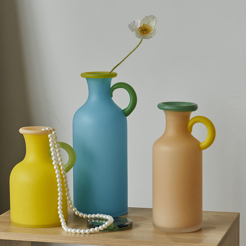 多巴胺色系ins餐桌摆件居家软装酒店样板间装饰哑光单耳玻璃花瓶