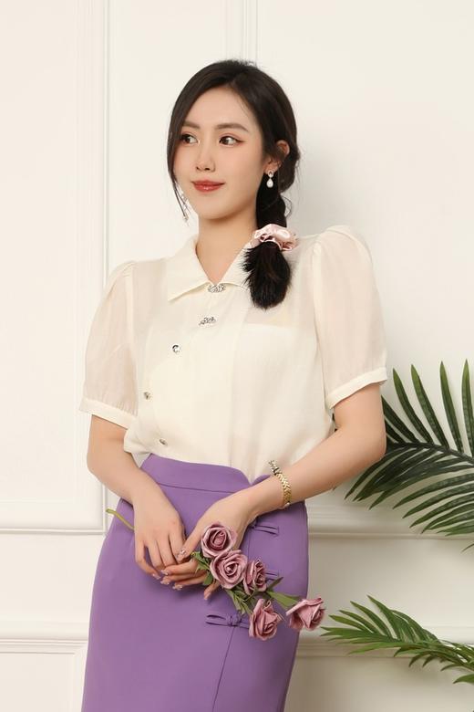 ANSUABEL 精致气质淑女翻领微透上衣 16274 商品图2