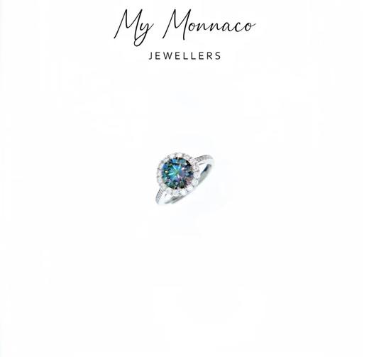 L925银莫桑石戒指 蓝钻圆形戒指带证书时尚复古轻奢侈小众炫彩 商品图0