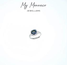 L925银莫桑石戒指 蓝钻方形镶钻戒指带证书气质时尚奢华优雅