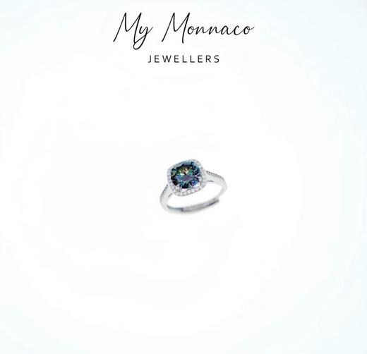 L925银莫桑石戒指 蓝钻方形镶钻戒指带证书气质时尚奢华优雅 商品图0