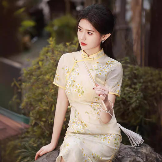 印花玲珑麻改良素雅旗袍GR5120 商品图2