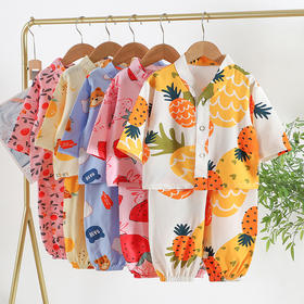 【童装经典，引领潮流~】2024夏天儿童款 睡衣短袖短裤 男童女孩宝宝套装 夏季薄款宽松中小童 空调服睡衣-QQ