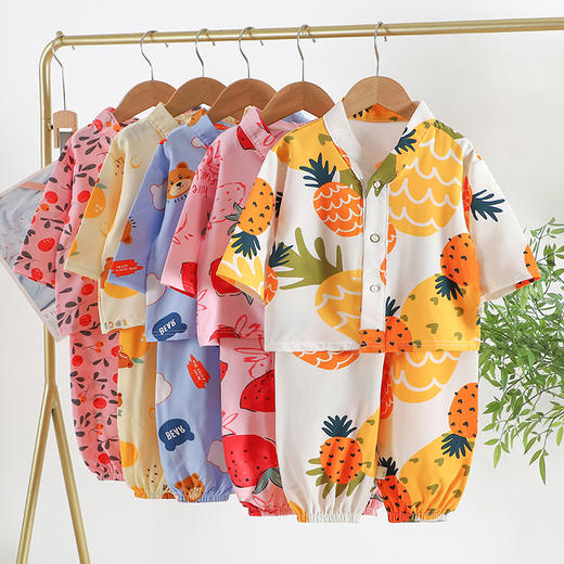 【童装经典，引领潮流~】2024夏天儿童款 睡衣短袖短裤 男童女孩宝宝套装 夏季薄款宽松中小童 空调服睡衣-QQ 商品图0