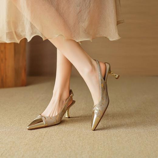 【预售5天】法式小香风拼色包头凉鞋女春夏款高跟鞋真皮尖头气质细跟后空单鞋168XY&168742 商品图1