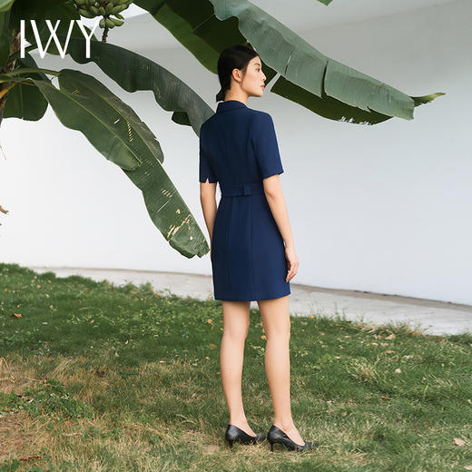 IWY/藏青色西装短袖连衣裙职业正装裙商务修身置业销售酒店工作服Q11248 商品图3