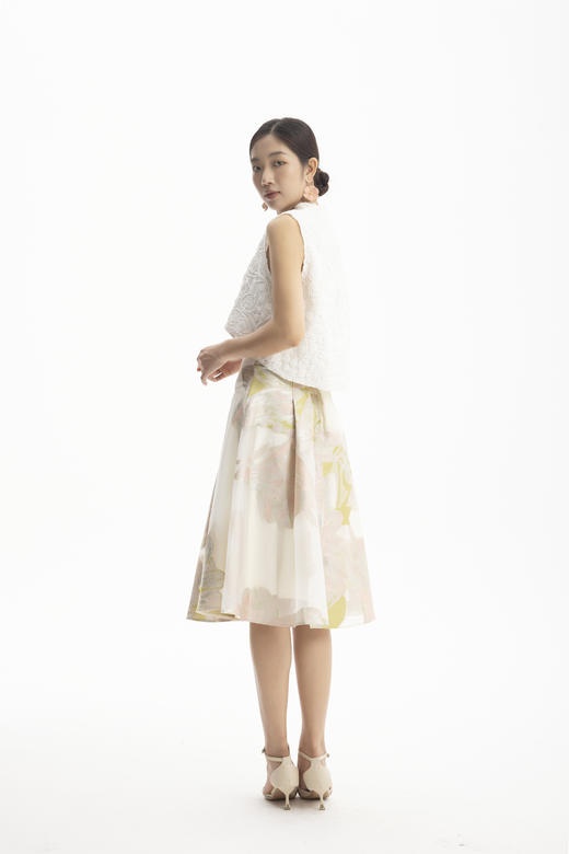 HJ2B12_绿沈色_半裙_四季_气质优雅提花印花高腰 A 字大摆显瘦百搭中裙_高级女装_BERNIEELEN 伯妮斯茵 商品图3