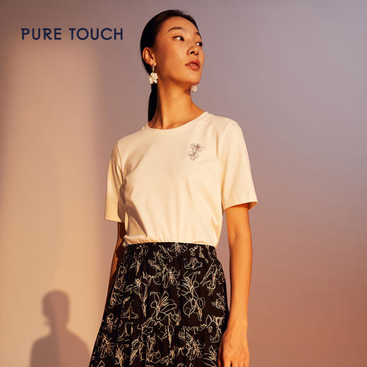 pure touch小收身形原创绣花T恤1304242152 商品图3