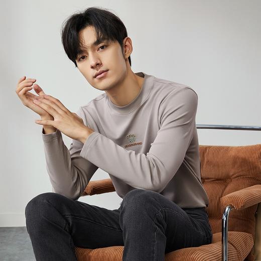 【3A抗菌】柒牌圆领长袖T恤男士2024春秋新款时尚百搭休闲体恤衫	127T70020 商品图1