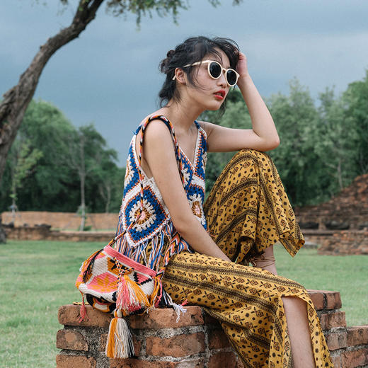 【旅游穿搭民族风】流苏吊带镂空针织背心 波西米亚风上衣外搭  商品图3