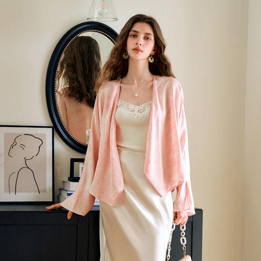 欧芮儿新中式盘扣衬衫开衫上衣夏2024新款斜门襟提花短外套女薄 商品图1