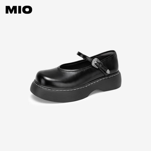 MIO米奥秋季圆头搭扣厚底玛丽珍鞋中跟牛皮革舒适休闲女鞋M244442410 商品图1