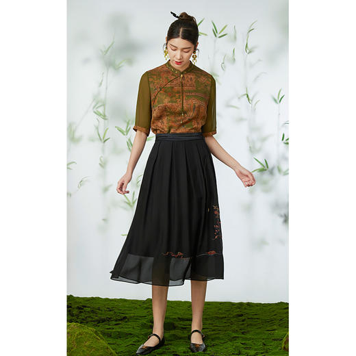 乔万尼100%桑蚕丝半身裙国风刺绣设计真丝半裙EM2D812 商品图1