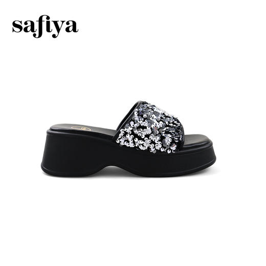 Safiya/索菲娅2024夏季时尚方头亮片休闲外穿增高厚底凉拖鞋 SF42110422 商品图3
