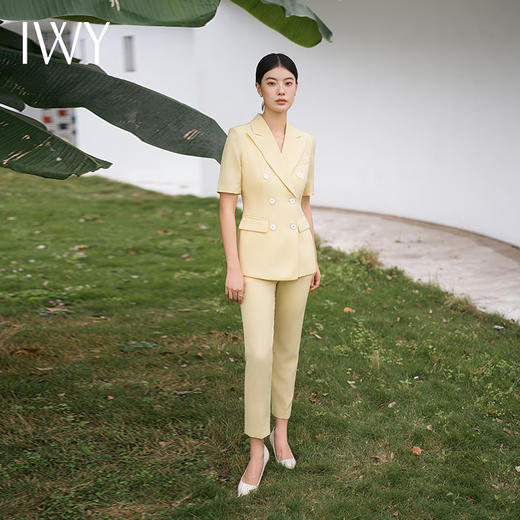 IWY/黄色西装套装短袖外套气质设计高端正装夏季正式场合职业装olC12202+P12202 商品图2