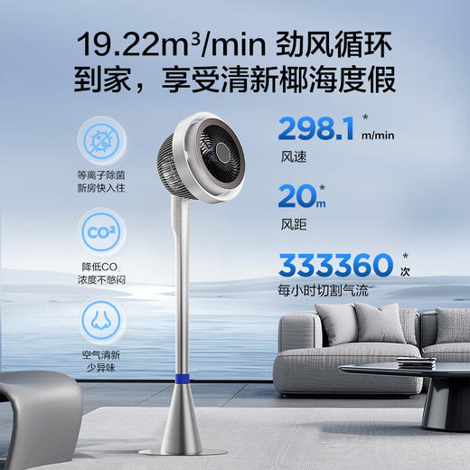 艾美特（AIRMATE）【光影一体】海豚空气循环扇等离子净化除菌32档直流变频家用节能落地扇3D立体摆头电风扇 AIR11 商品图3