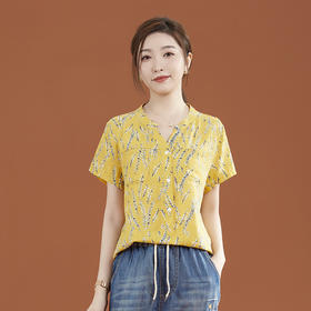 立领棉质碎花休闲短袖衬衣GYM-B0346