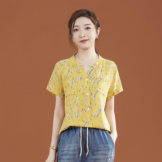 立领棉质碎花休闲短袖衬衣GYM-B0346 商品图0