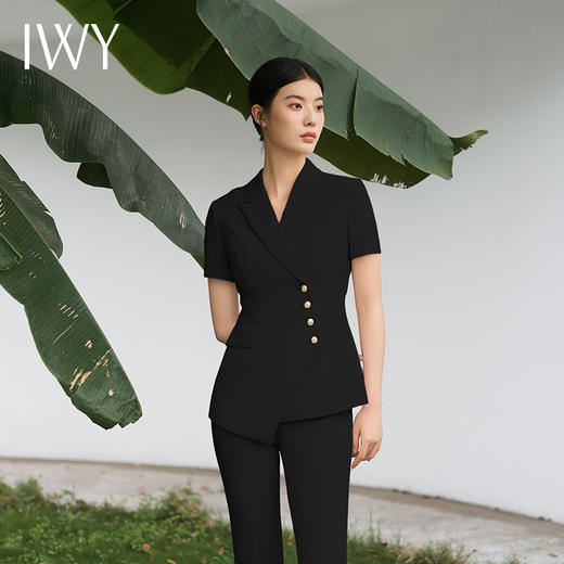 IWY/黑色西装套装短袖两件套高级修身气质案场售楼部面试裤装工服C10409+P10409 商品图3