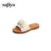 Safiya/索菲娅2024夏季真皮水钻蝴蝶结外穿休闲平底沙滩拖鞋 SF42110167 商品缩略图6