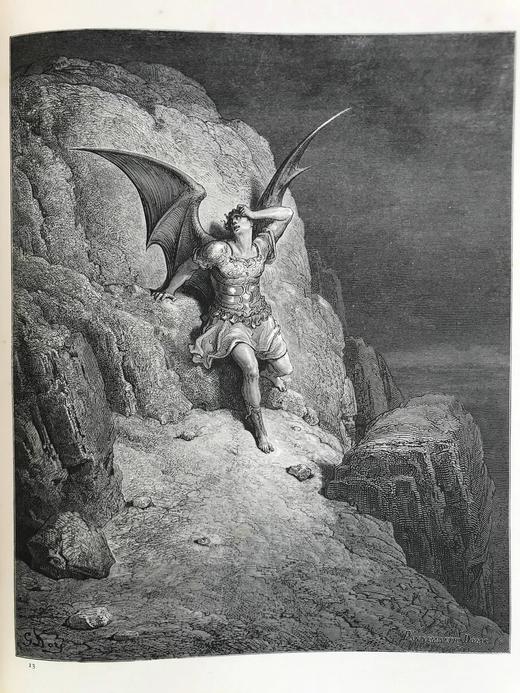 含藏书票！1882年 多雷50幅版画插图 弥尔顿《失乐园》（全2卷） 全真皮精装8开 商品图7