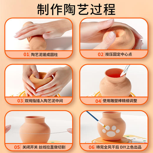 【无需烧制 电动陶艺机】儿童软陶泥土小学生专用工具套装 送围裙+工具 陶瓷手工diy制作玩具 商品图3
