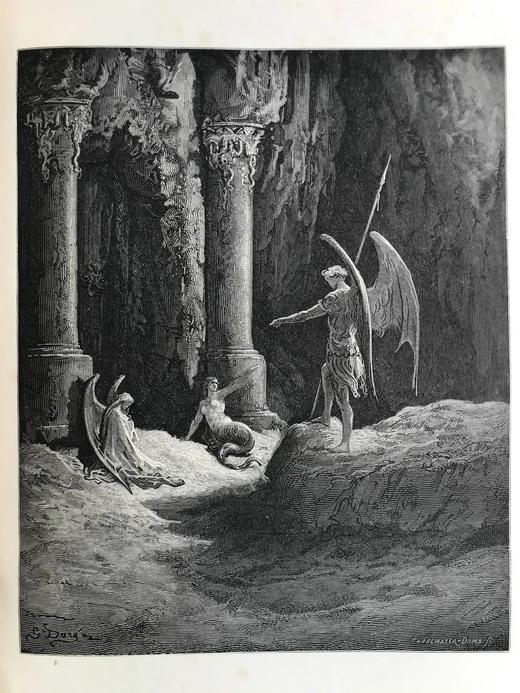 含藏书票！1882年 多雷50幅版画插图 弥尔顿《失乐园》（全2卷） 全真皮精装8开 商品图11