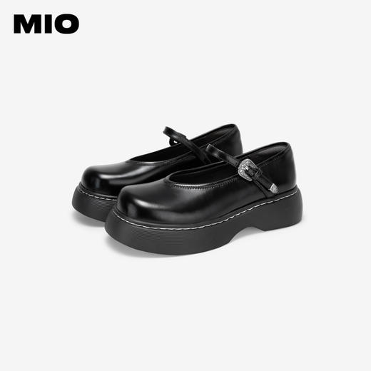 MIO米奥秋季圆头搭扣厚底玛丽珍鞋中跟牛皮革舒适休闲女鞋M244442410 商品图3