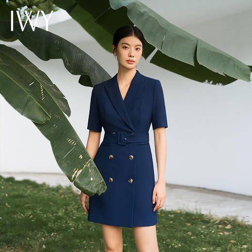 IWY/藏青色西装短袖连衣裙职业正装裙商务修身置业销售酒店工作服Q11248 商品图1