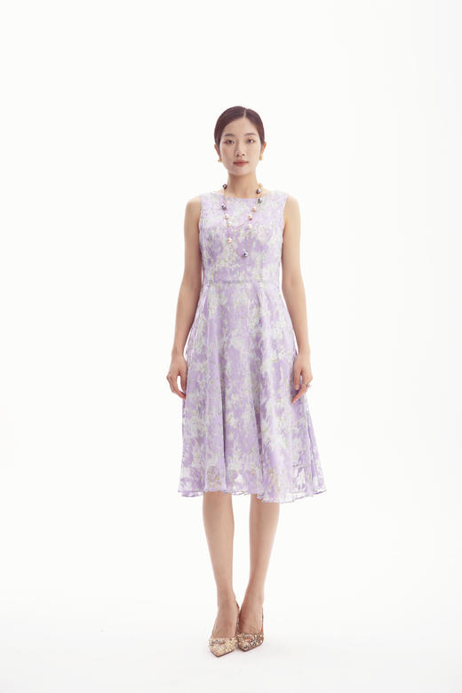 HJ2S15_紫薄汗色_连衣裙_四季_优雅复古雪纺晕染碎花无袖收腰显瘦中裙_高级女装_BERNIEELEN 伯妮斯茵 商品图5