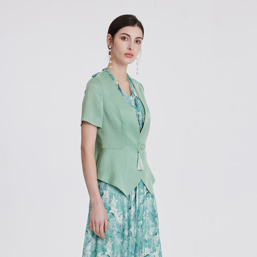 司歌醋酸光泽V领盘扣国风短袖外套B891164X 商品图2