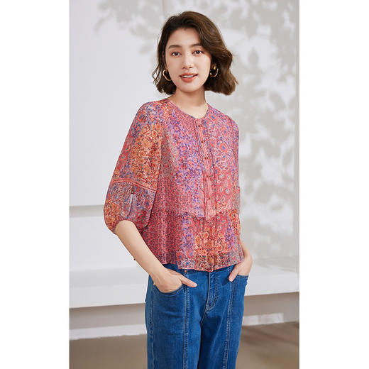 乔万尼100%桑蚕丝衬衫减龄设计上衣EM2C880 商品图1