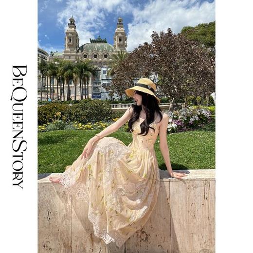 【孤品样衣，不退不换】  【南法仲夏梦】重工蕾丝绣花宫廷风鱼骨收腰吊带连衣裙 商品图3