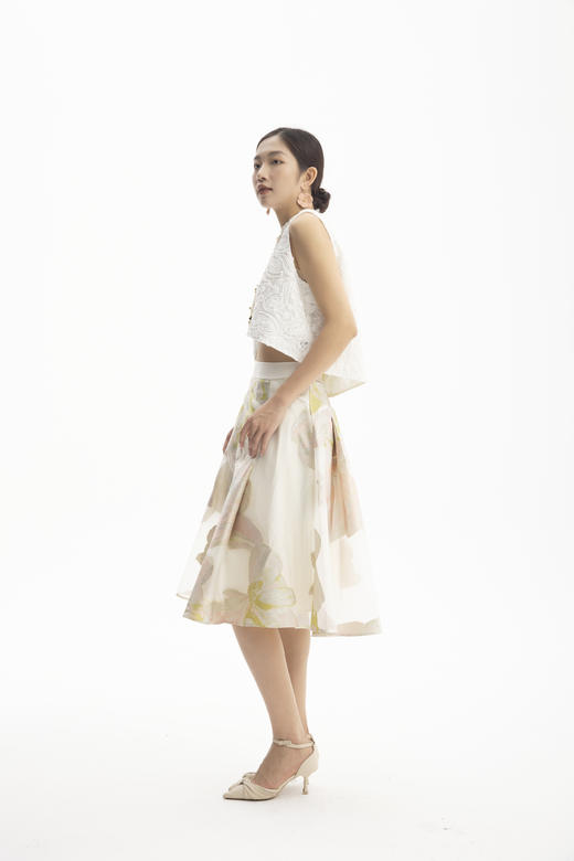 HJ2B12_绿沈色_半裙_四季_气质优雅提花印花高腰 A 字大摆显瘦百搭中裙_高级女装_BERNIEELEN 伯妮斯茵 商品图1