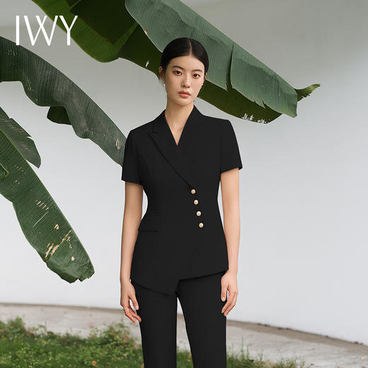 IWY/黑色西装套装短袖两件套高级修身气质案场售楼部面试裤装工服C10409+P10409 商品图4