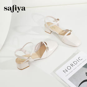 Safiya/索菲娅2024春时尚通勤一字带包头后空浅口粗跟凉鞋 SF41112M01