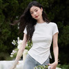 西遇黑色气质紧身T恤女新款不规则下摆设计感短袖蓝色V0050525/10740173 商品缩略图0
