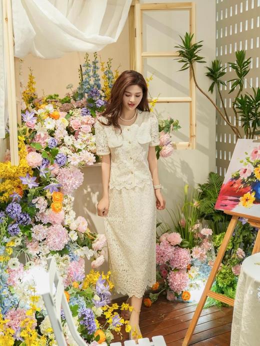 官网价5681~纯手工缝制！【C家同款意大利进口蕾丝小香风蕾丝套装】进口蕾丝面料➕100%棉刺绣工艺~若有若现的透肤感，很有女人味！ 商品图4