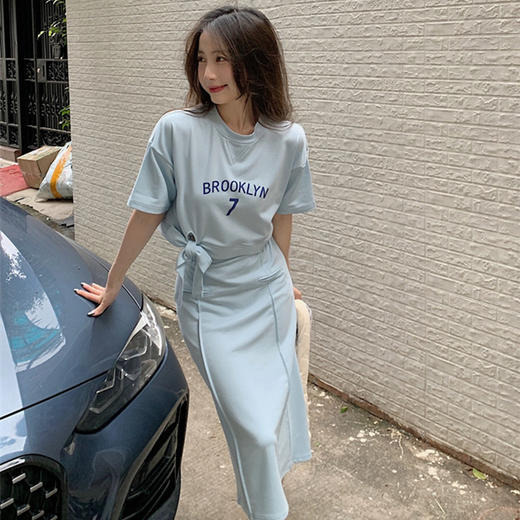 【短款蝴蝶结短袖T恤】时尚套装女 夏季新款 休闲甜美盐系 半身裙两件套 商品图1