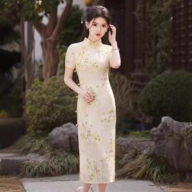印花玲珑麻改良素雅旗袍GR5120