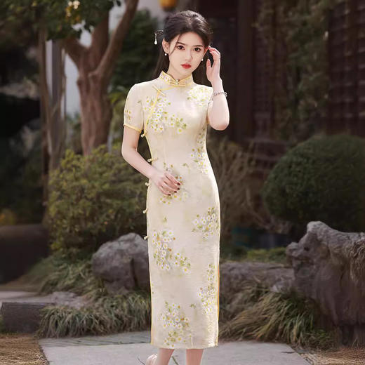 印花玲珑麻改良素雅旗袍GR5120 商品图0