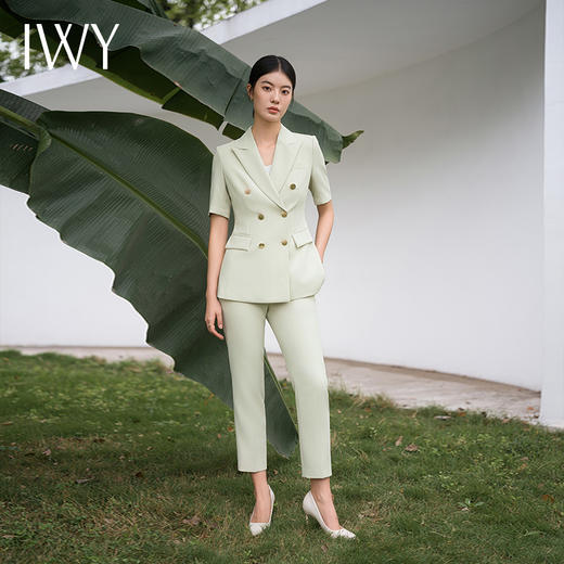 IWY/绿色西装套装短袖西服外套气质设计高端职业正装夏季正式场合C13211+P13211 商品图1