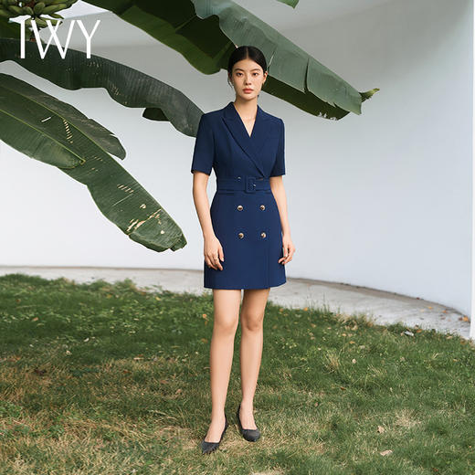 IWY/藏青色西装短袖连衣裙职业正装裙商务修身置业销售酒店工作服Q11248 商品图2