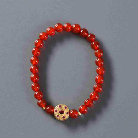 YHMN0009°红玛瑙+六字真言红点隔珠手串0.6*26