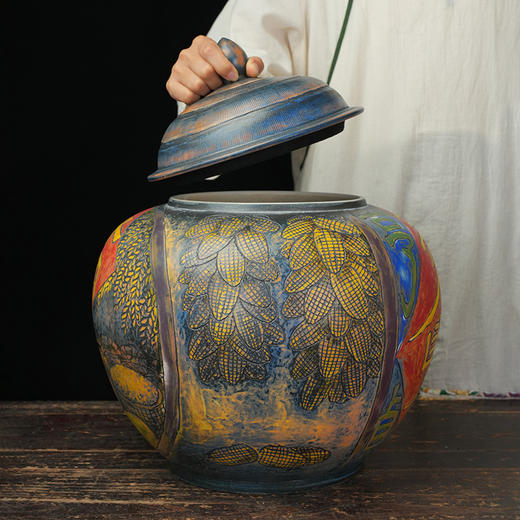 台湾陶艺大家 陈庆 聚宝罐 五谷丰登罐招财罐大摆件家用办公室风水罐客厅店铺大容量储存罐 商品图7
