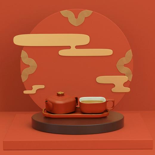 四合如意 茶具套装 珊瑚橙 商品图1