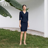 IWY/藏青色连衣裙七分袖西装正装裙商务美容院操作师摄影气质裙子Q11366 商品缩略图4