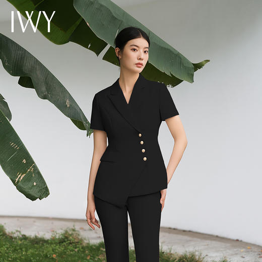 IWY/黑色西装套装短袖两件套高级修身气质案场售楼部面试裤装工服C10409+P10409 商品图2