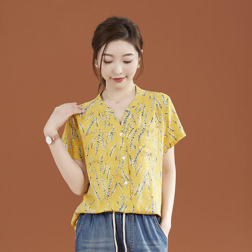 立领棉质碎花休闲短袖衬衣GYM-B0346 商品图2